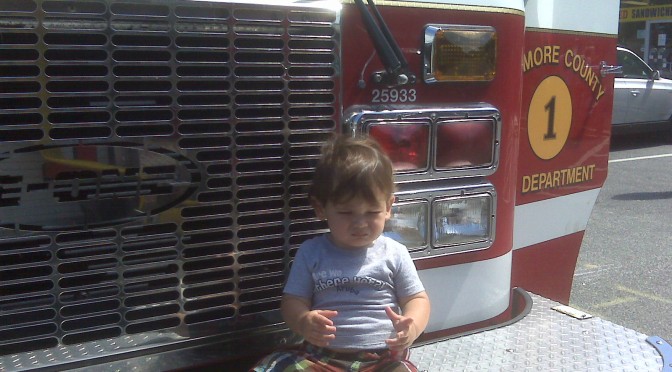 Fanny taking me to the firetruck